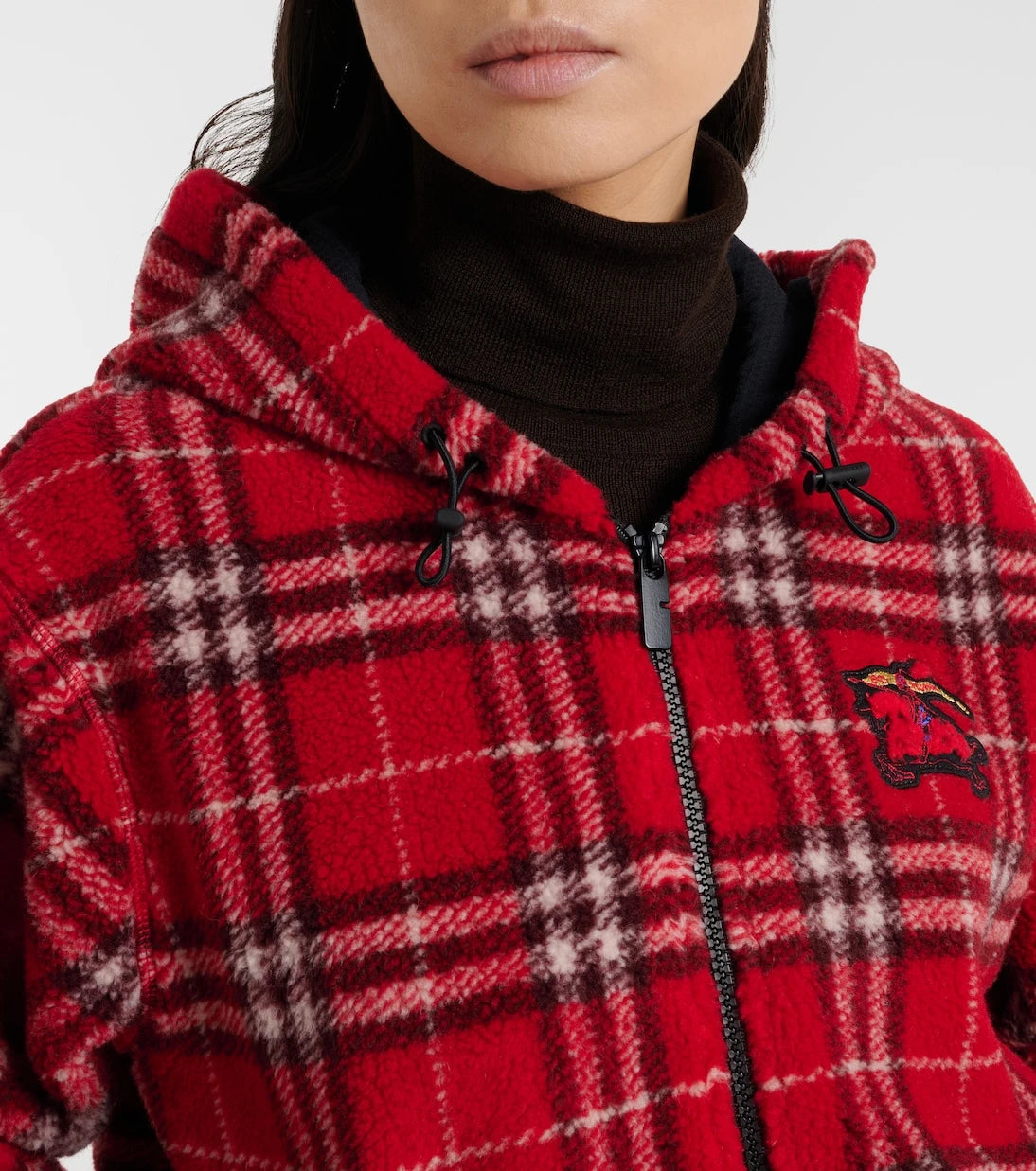 Burberry - جاكيت صوف بغطاء رأس بنقشة مربعات بربري