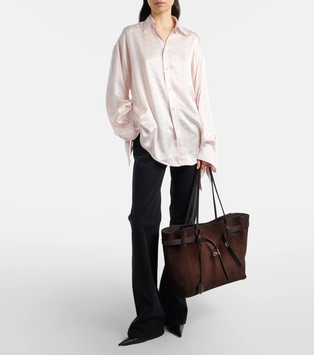 Balenciaga - حقيبة توت بيل إير كبيرة من الشمواه