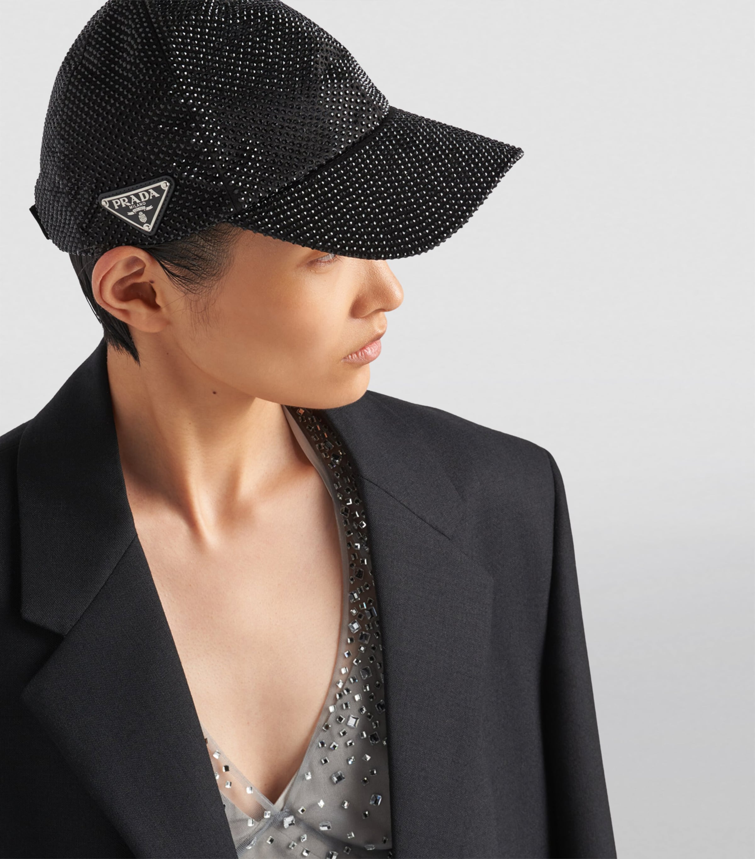 Prada Black Crystal-Embellished Baseball Cap