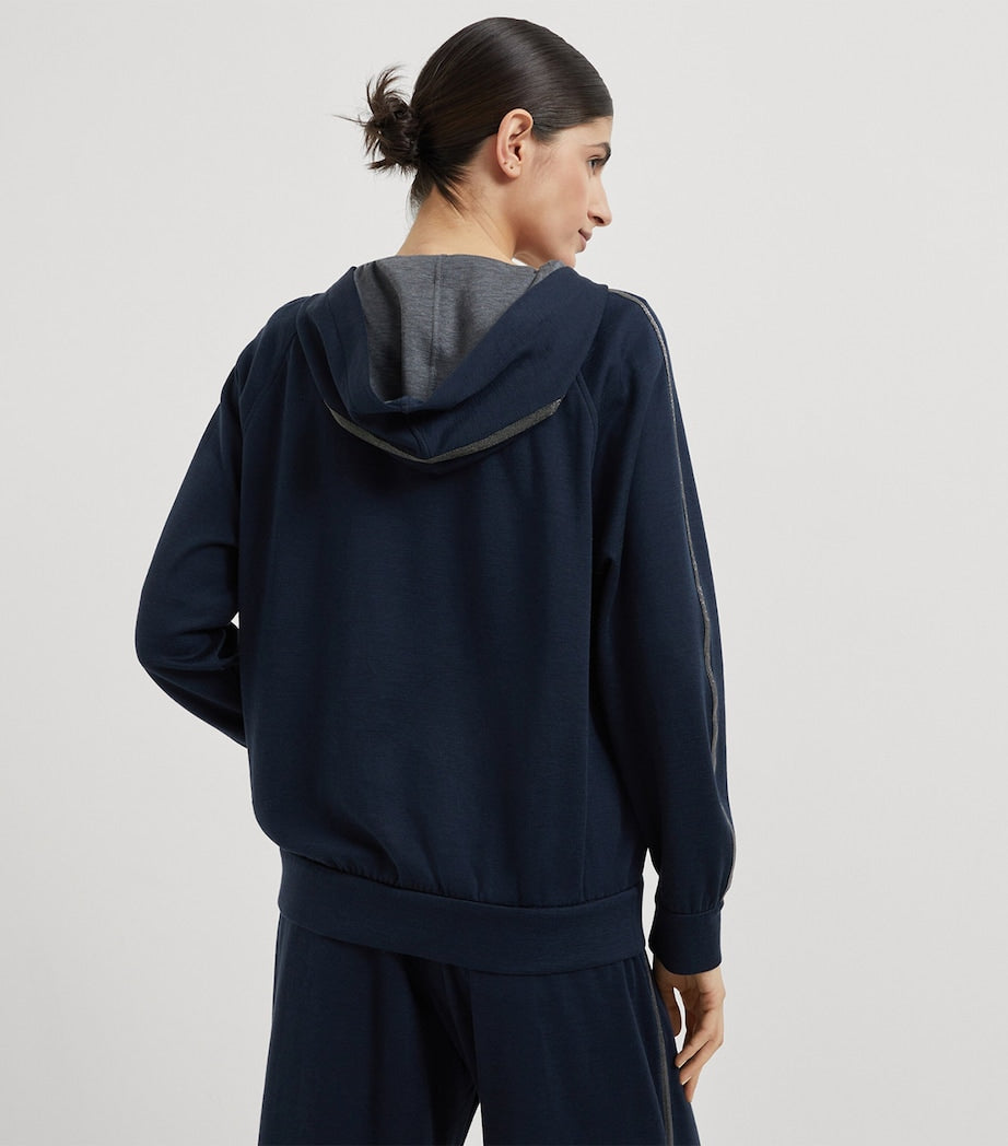 Brunello Cucinelli Blue Cotton-Blend Two-Way Zip Hoodie