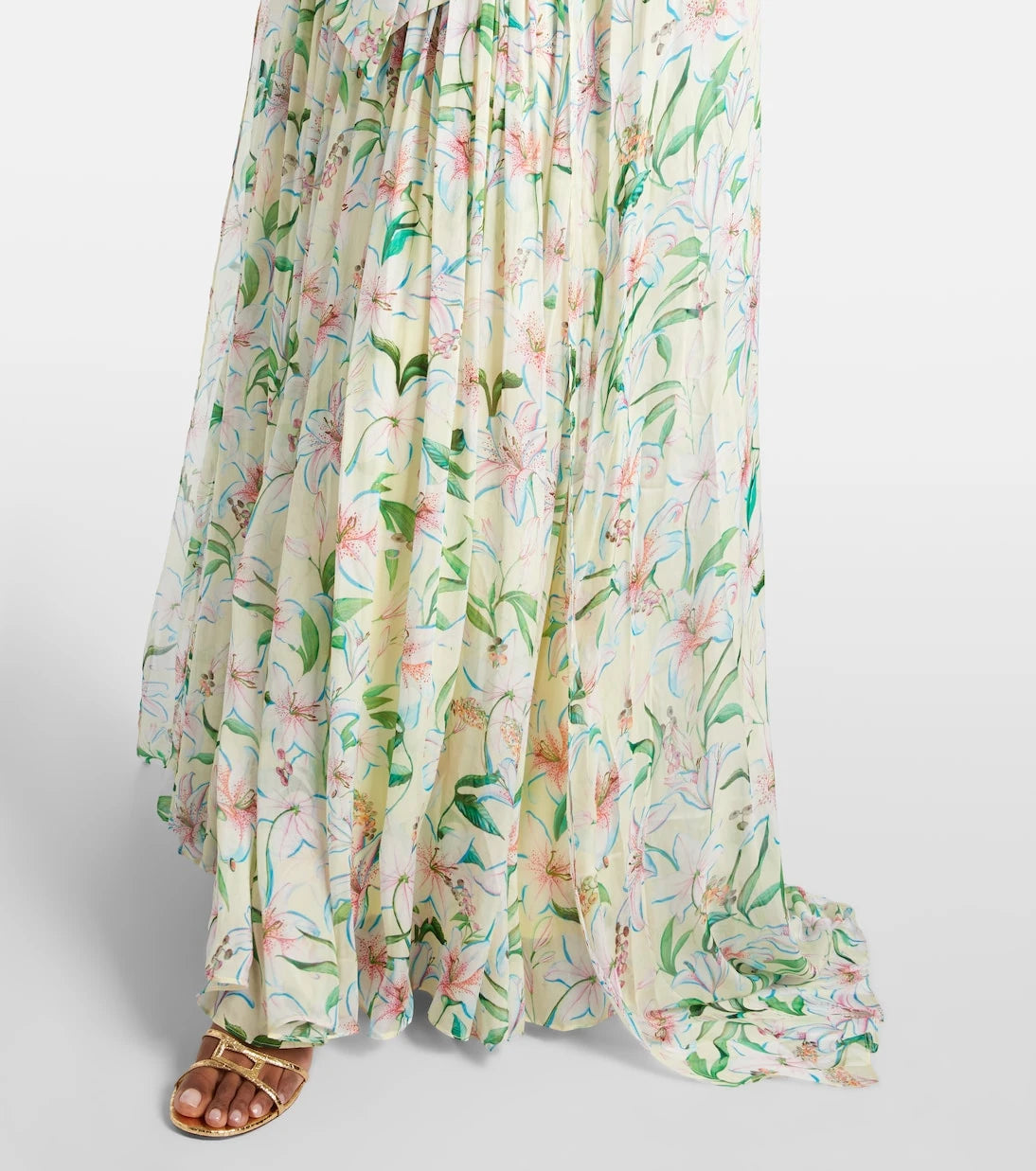 Là Fuori - Draped floral caped gown