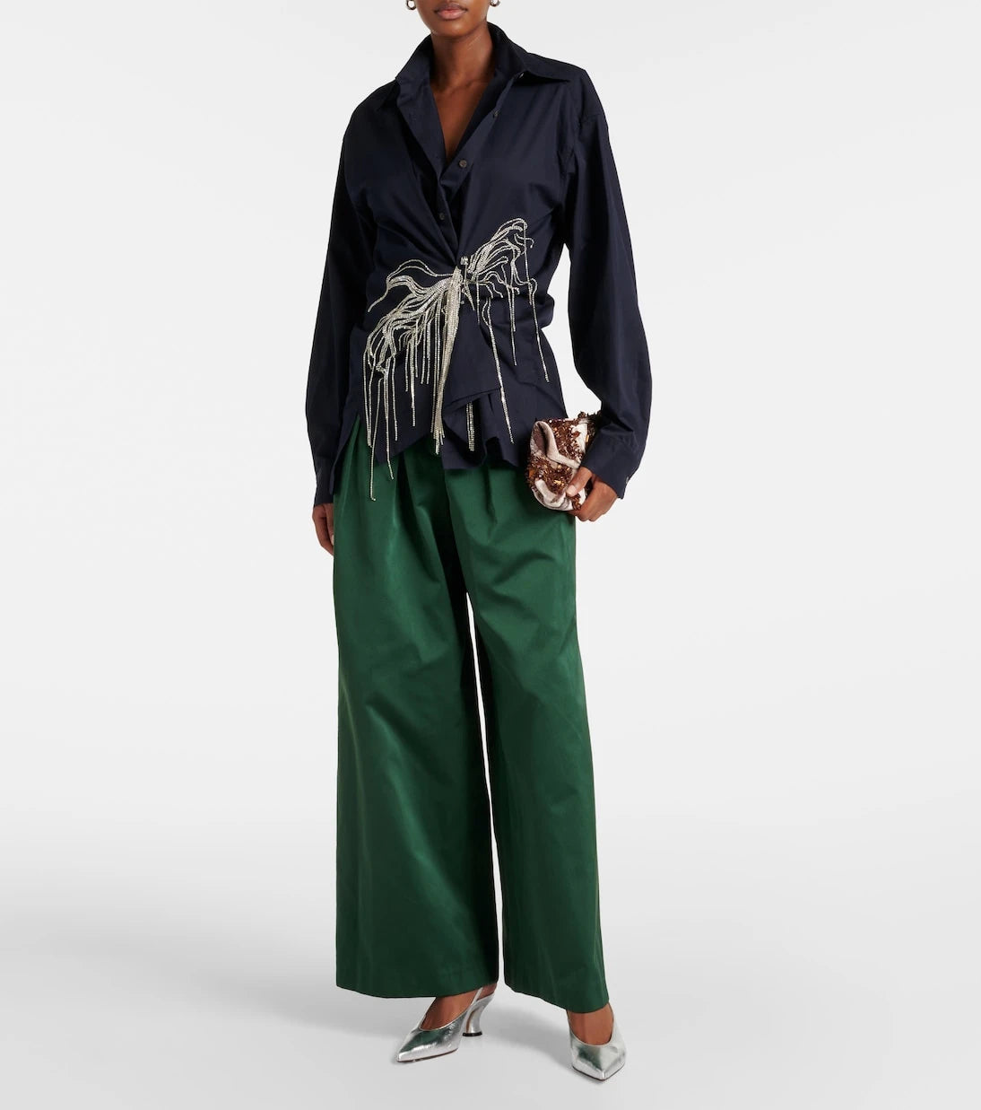 Dries Van Noten - Embellished draped cotton gabardine shirt