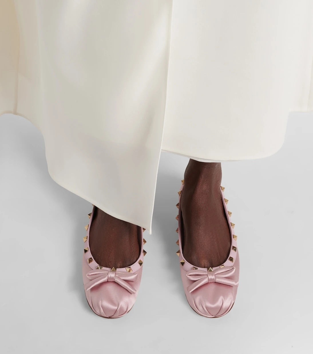 Valentino Garavani - Rockstud leather-trimmed satin ballet flats