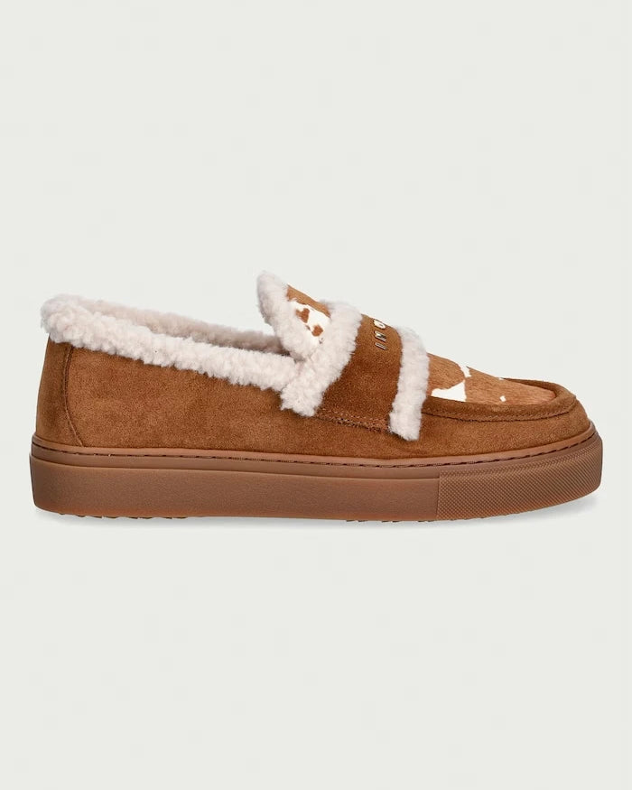 Inuikii Shearling Print kadın deri mokasen