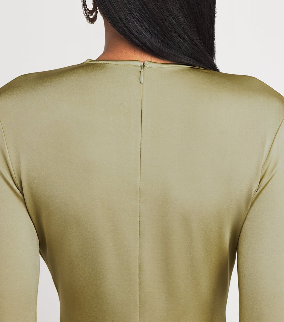 Victoria Beckham Green Long-Sleeve V-Neck Gown