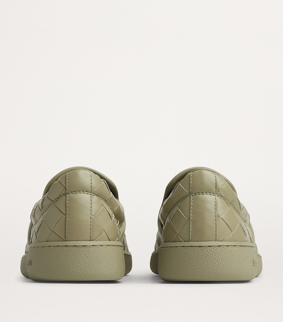 Bottega Veneta Green Leather Intrecciato Sawyer Sneakers