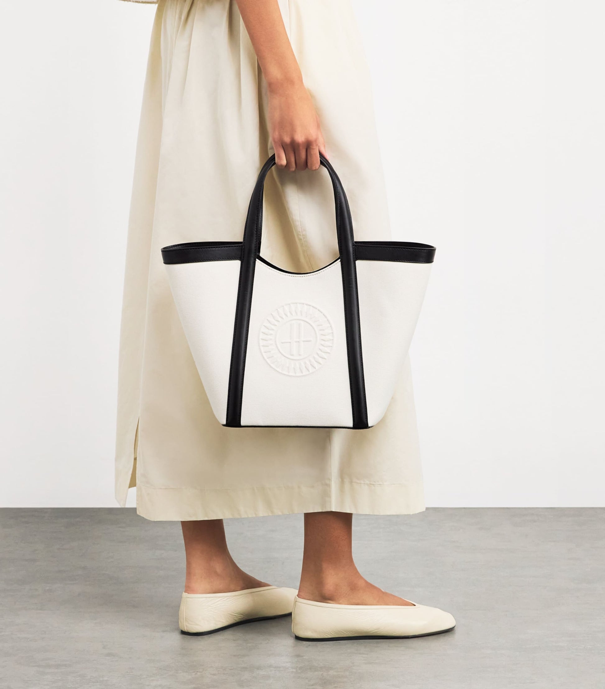 Small Canvas-Leather Embossed Tote Bag