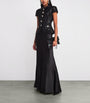 Self-Portrait Black Satin Sequin-Embellished Maxi Dress