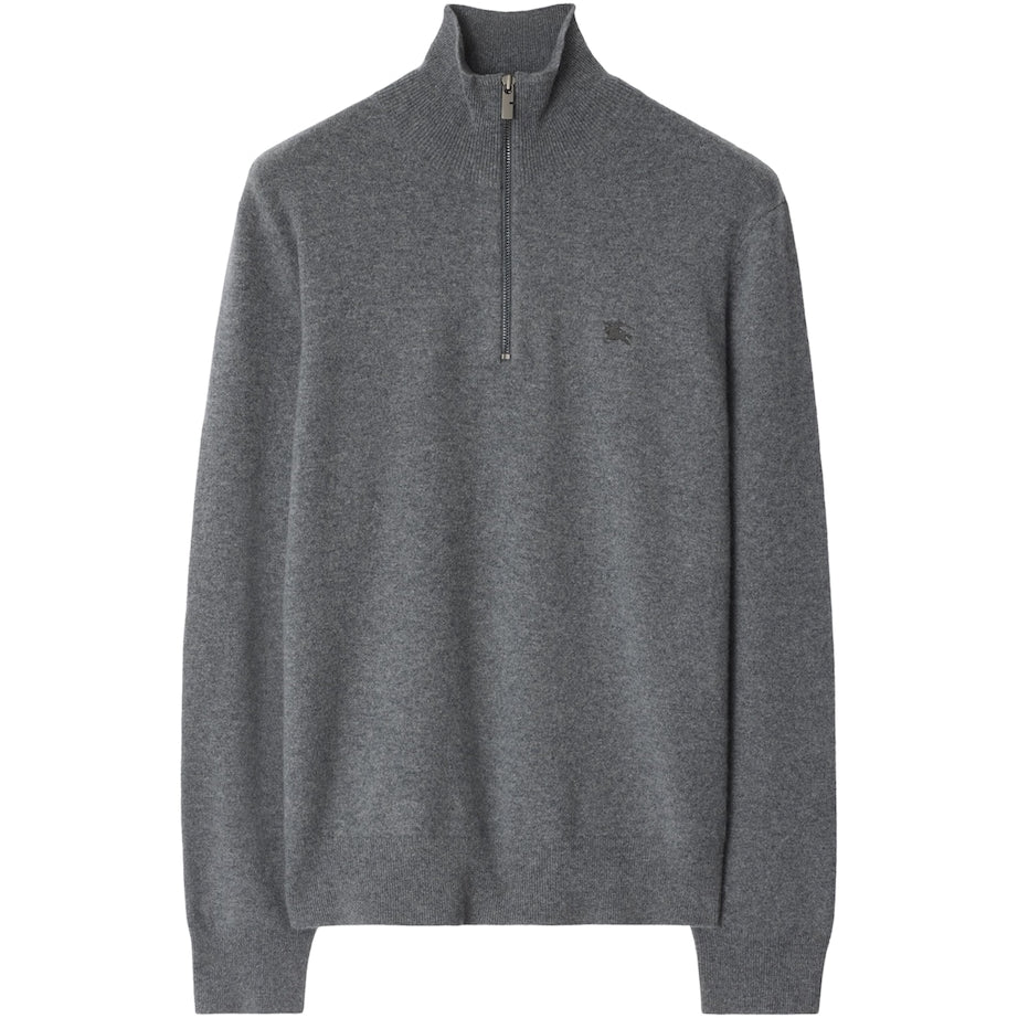Grey Cashmere-Blend Quarter-Zip Slim Sweater