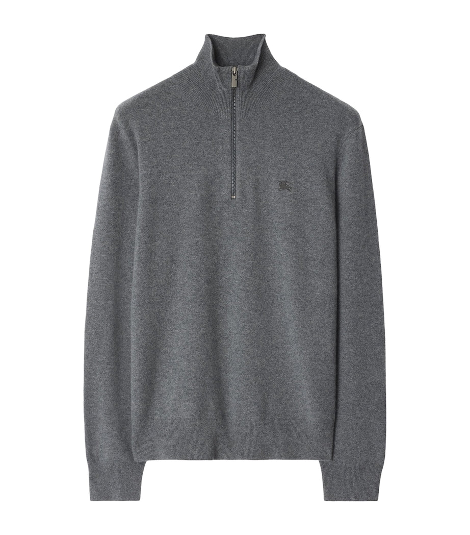 Grey Cashmere-Blend Quarter-Zip Slim Sweater
