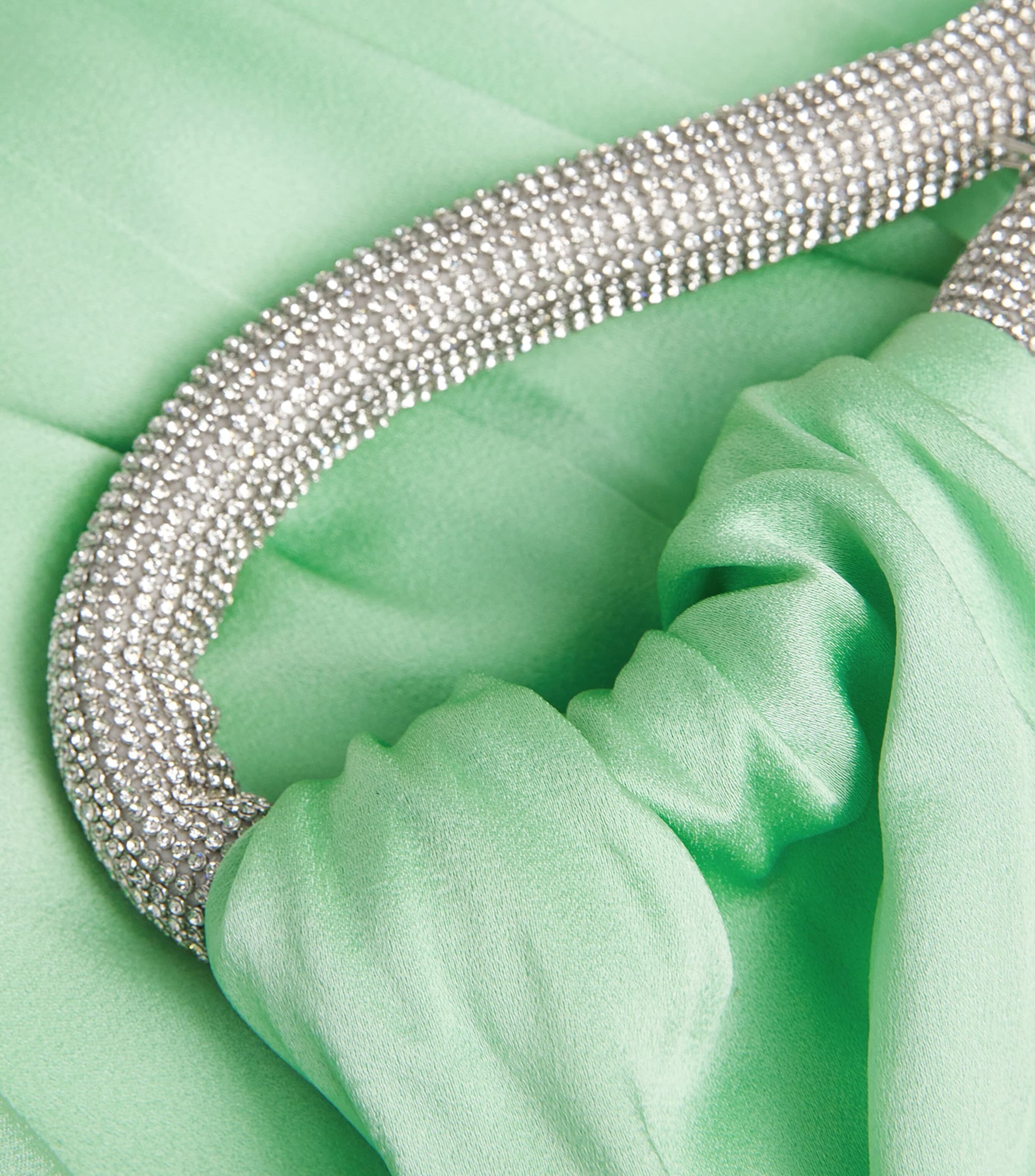 Green Satin Embellished Chain Gown