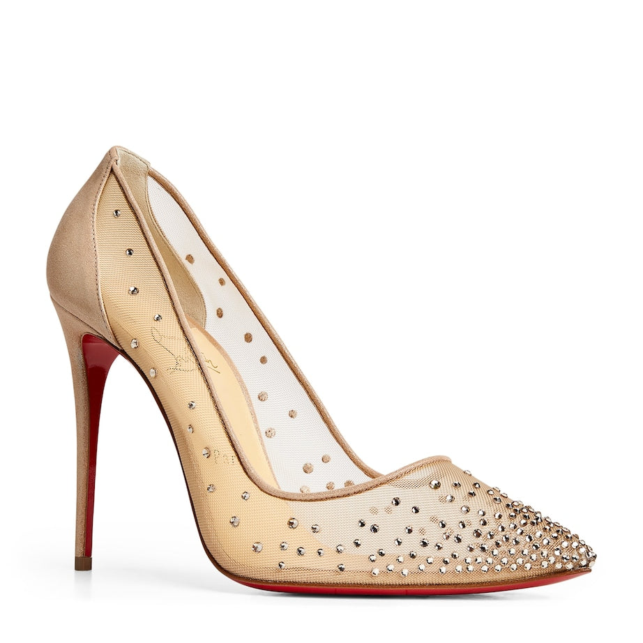Beige Follies Strass Suede Pumps 100