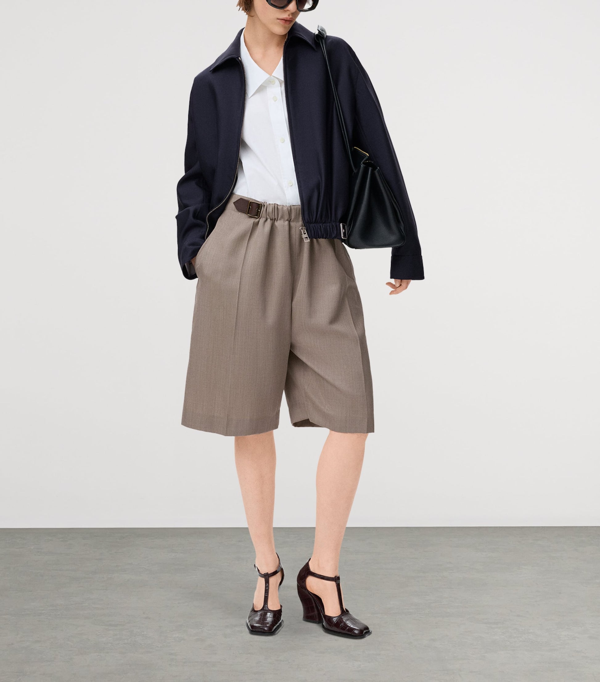 Navy Wool-Silk Buckled Shirt Jacket