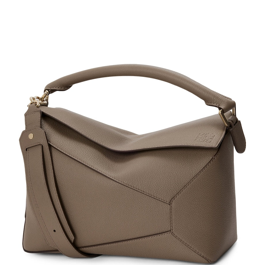 Brown Medium Leather Puzzle Edge Top-Handle Bag