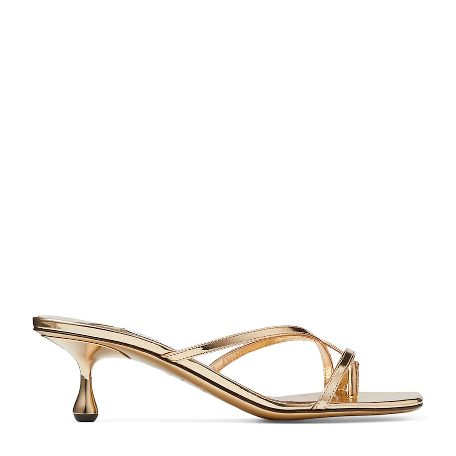 Gold Etana 50 Leather Heeled Mules