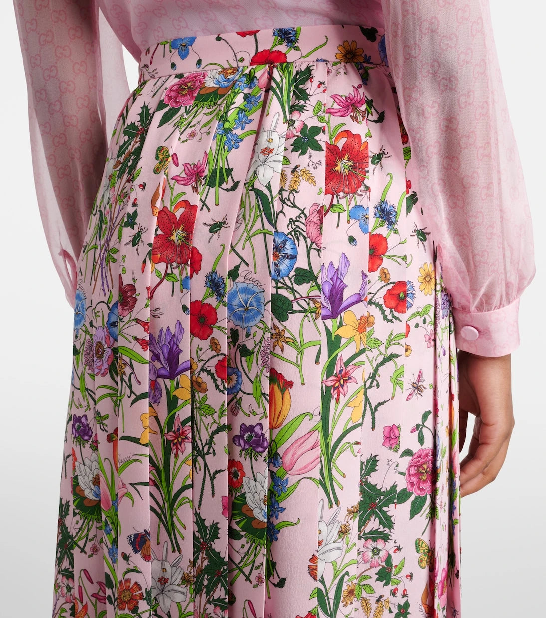 Gucci - Floral pleated silk midi skirt