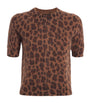 ME+EM Brown Merino Wool-Cashmere Leopard Print T-Shirt