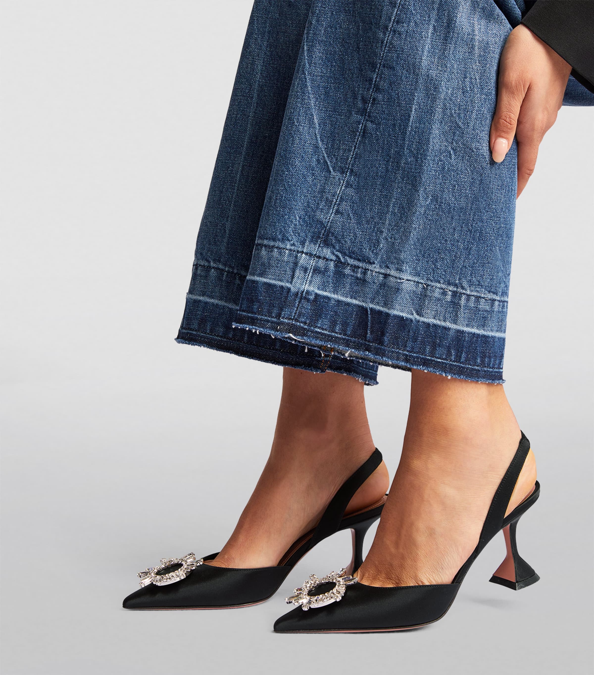 Black Satin Begum Slingback Pumps 70