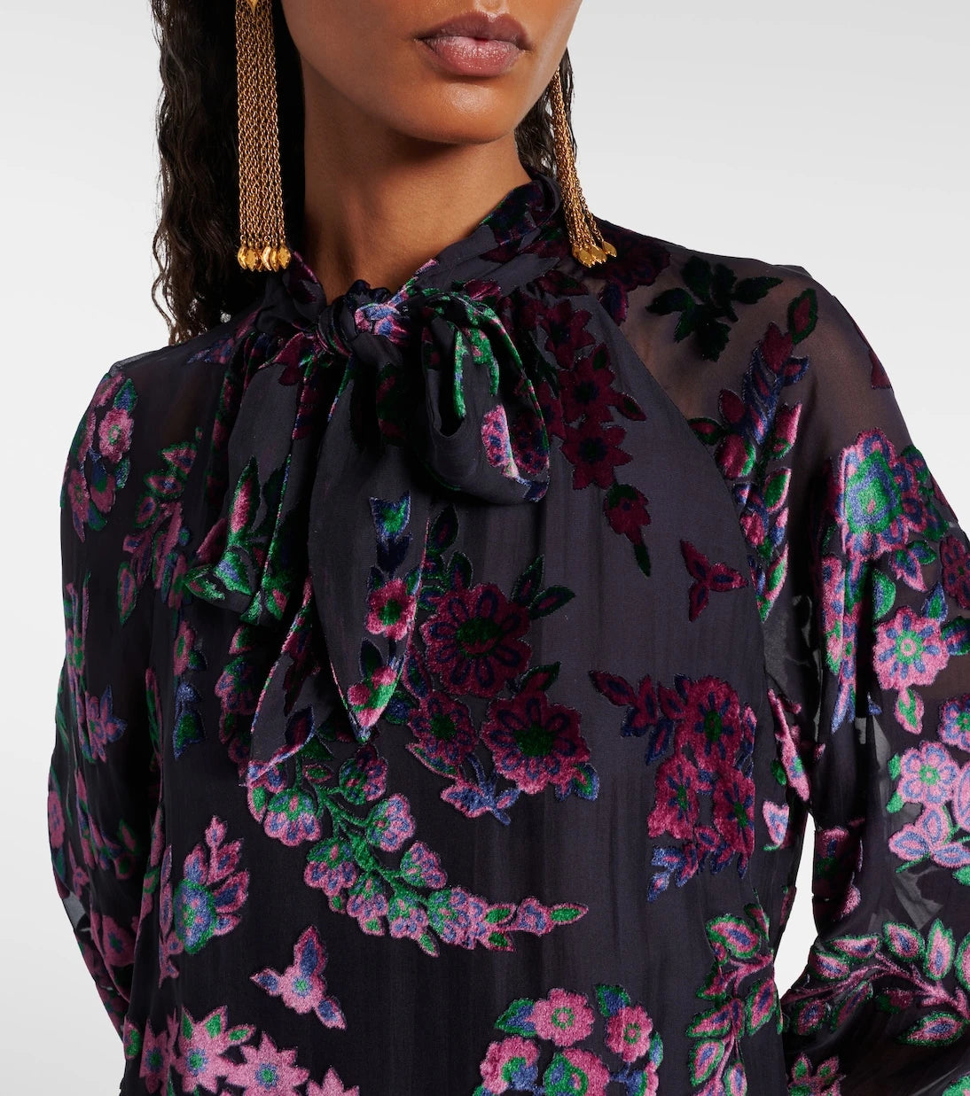 Etro - بلوزة مطبوعة بياقة على شكل ربطة عنق