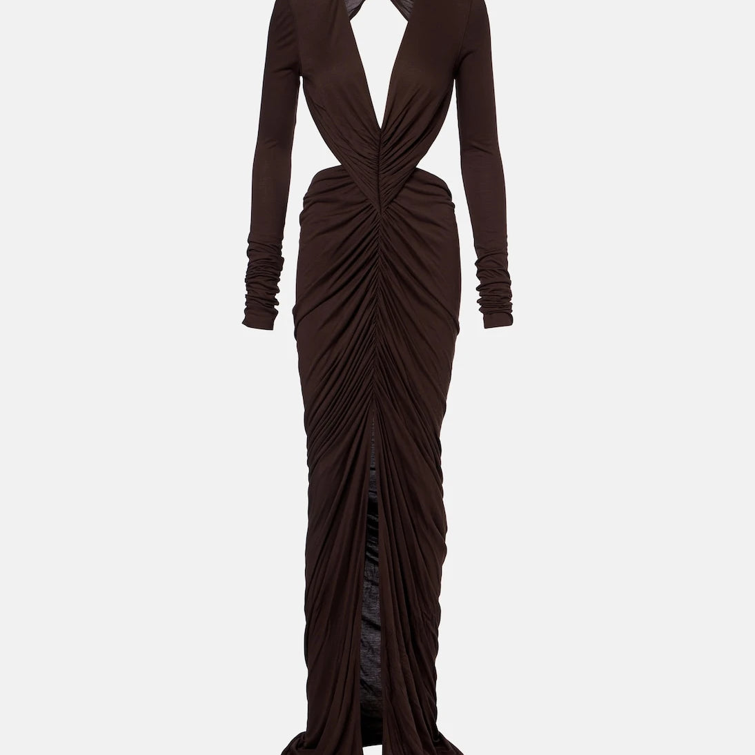 Rick Owens - Poppy LS ruched open-back jersey gown