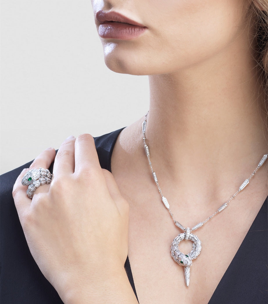Bvlgari White Gold, Diamond and Emerald Serpenti Ring