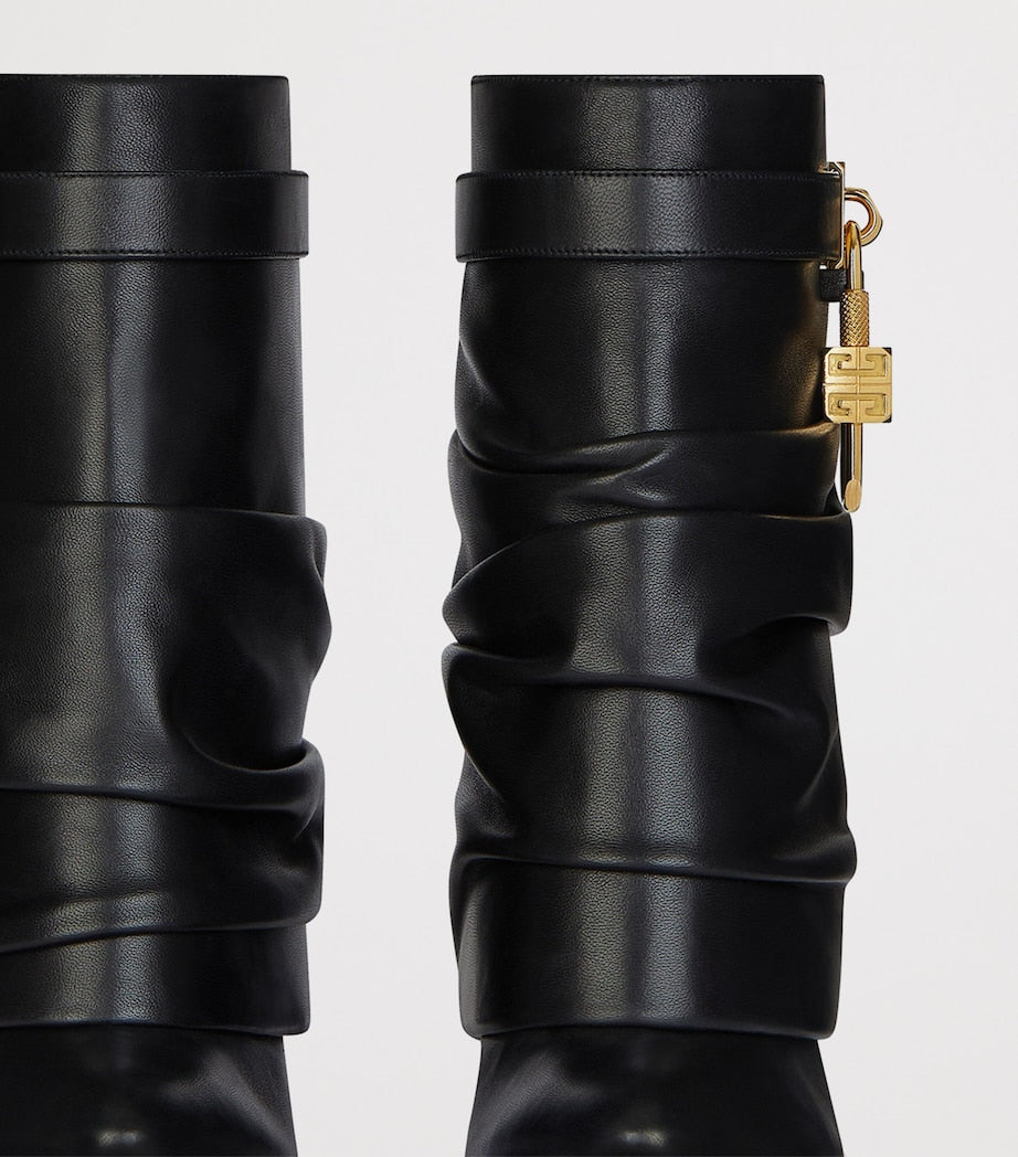 Givenchy Black Leather Scrunched Shark Lock Heeled Ankle Boots 100