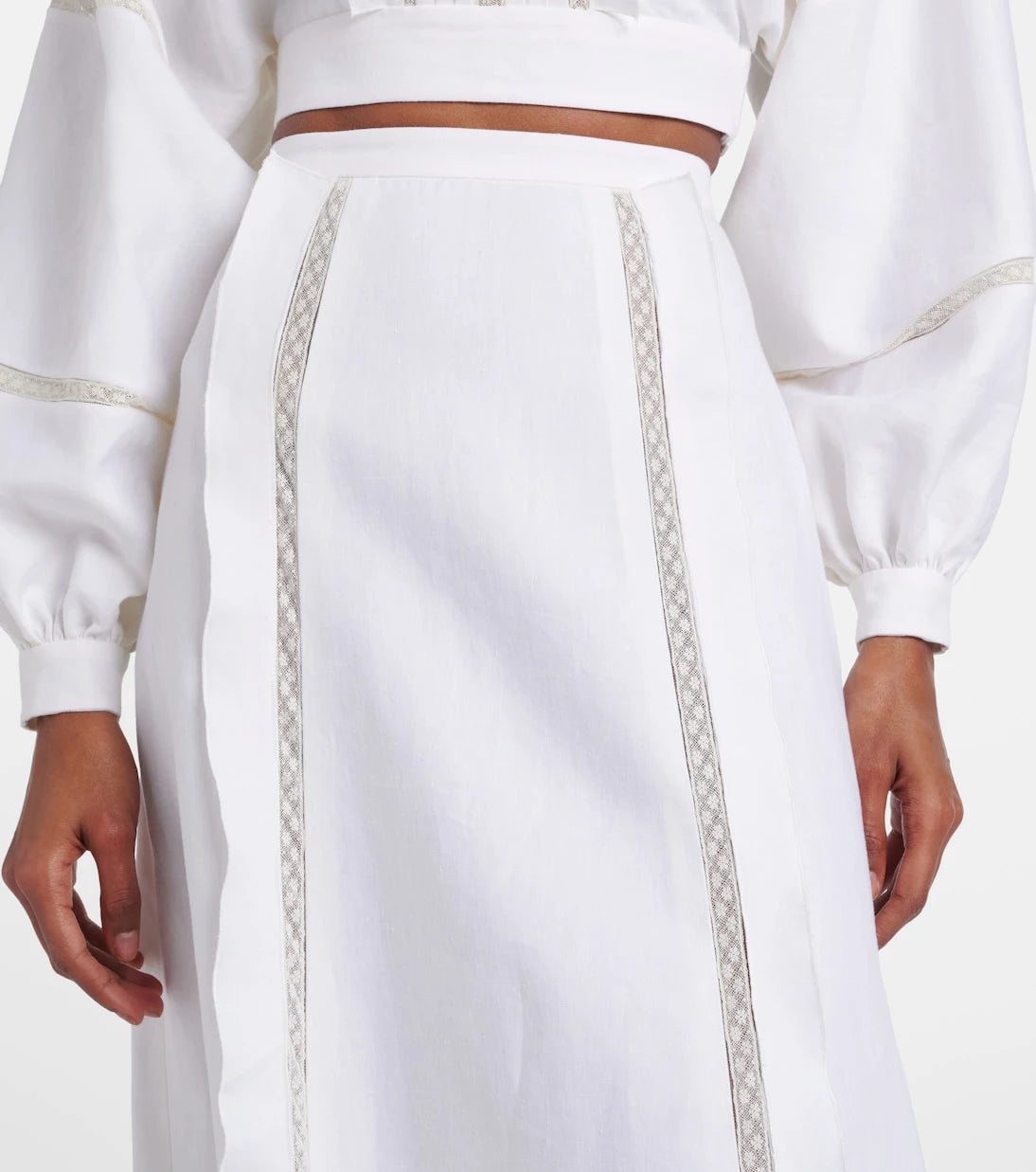 Valentino - Lace-trimmed linen maxi skirt