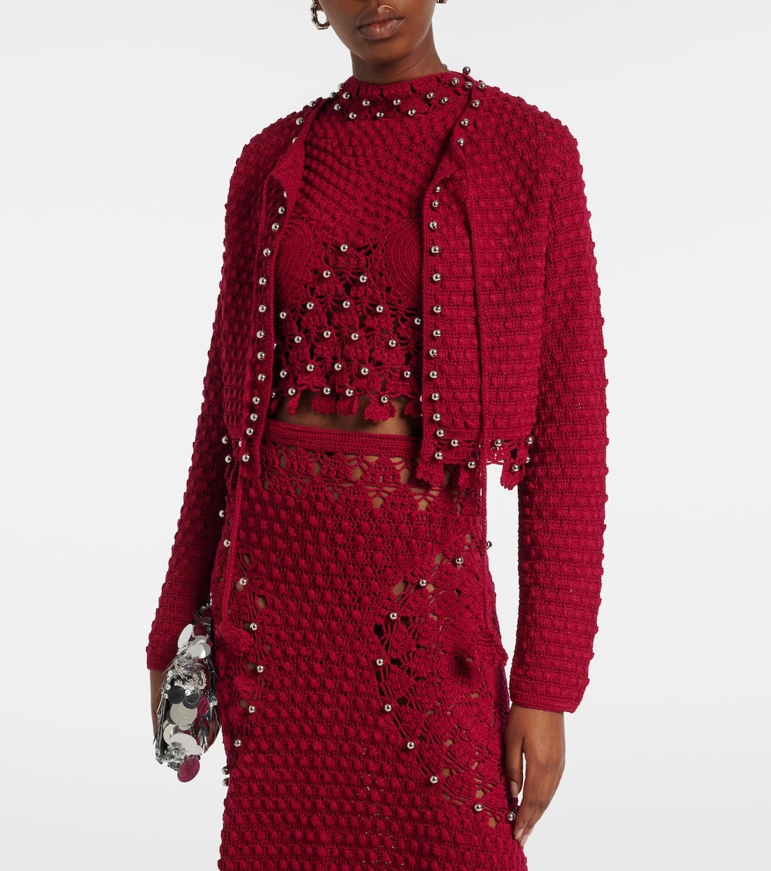Rabanne - Studded crochet cotton cardigan