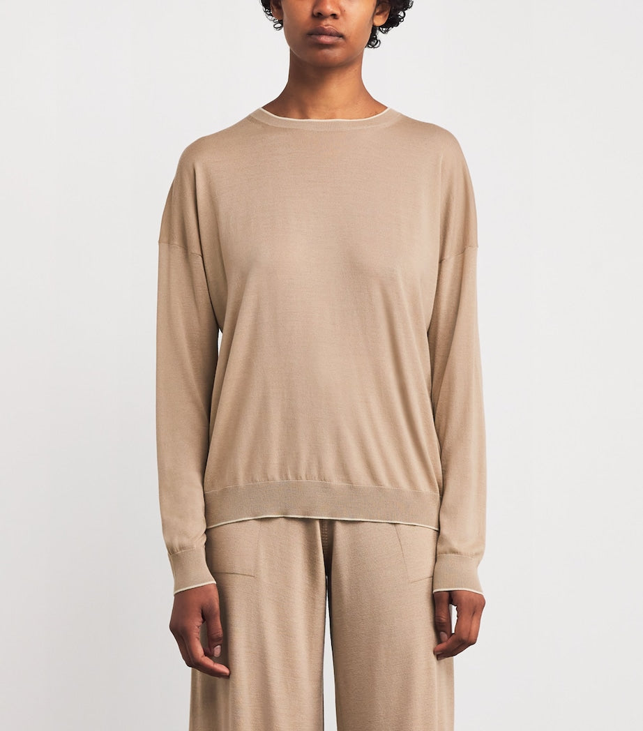 Eleventy Beige Wool Crew-Neck Long-Sleeve Top