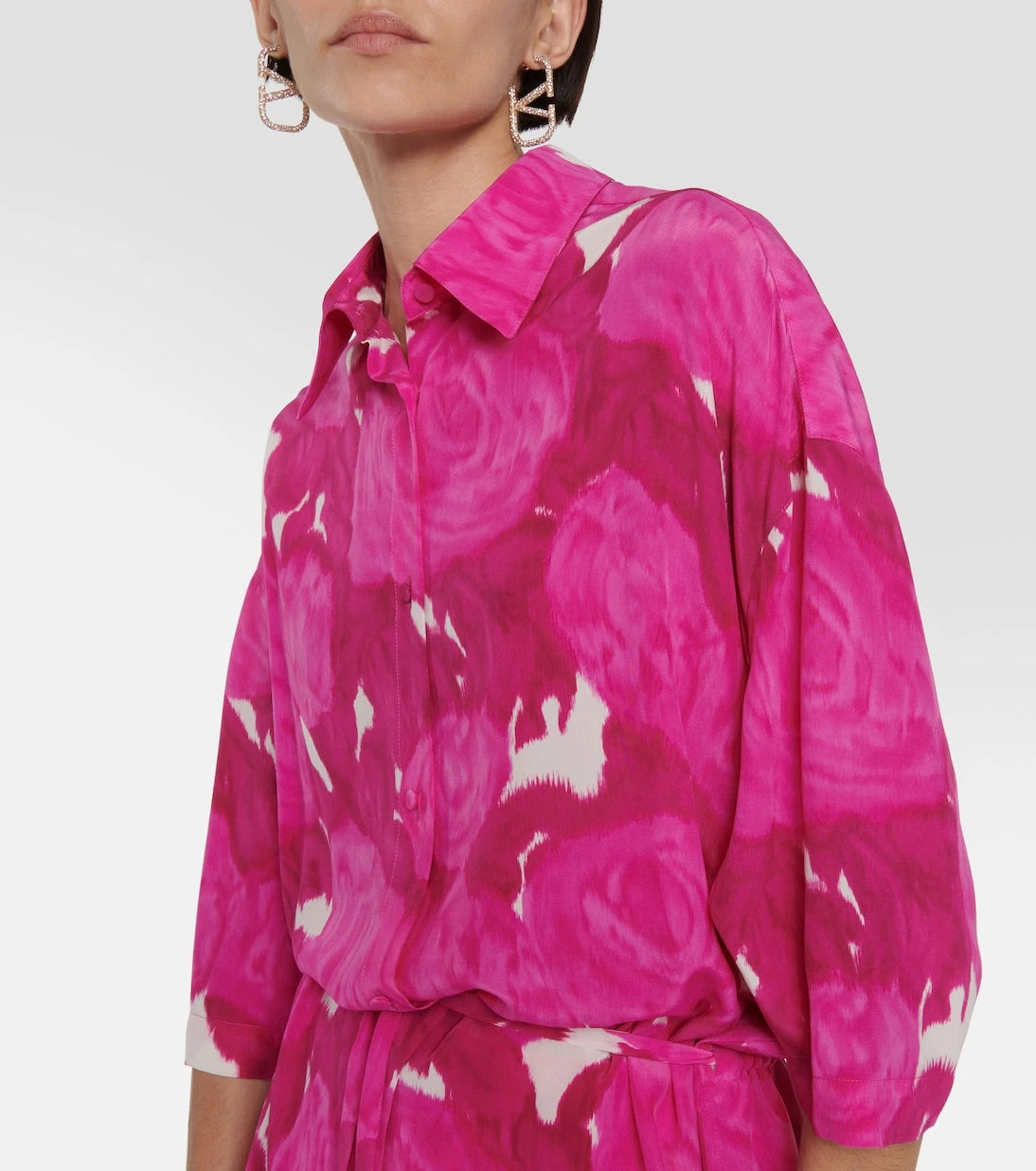 Valentino - Belted floral silk shirt dress