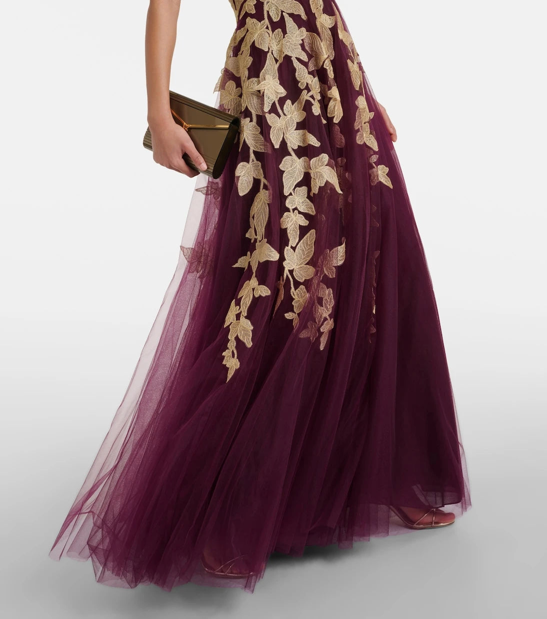 Costarellos - Floral appliqué tulle gown