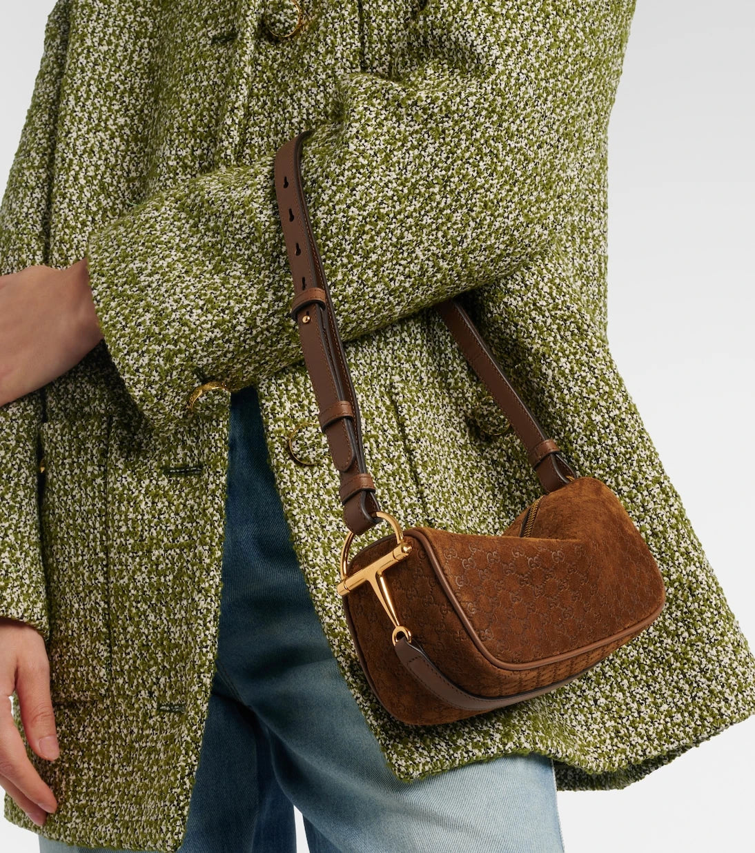 Gucci - Yarım At Tasmalı Süet Omuz Çantası