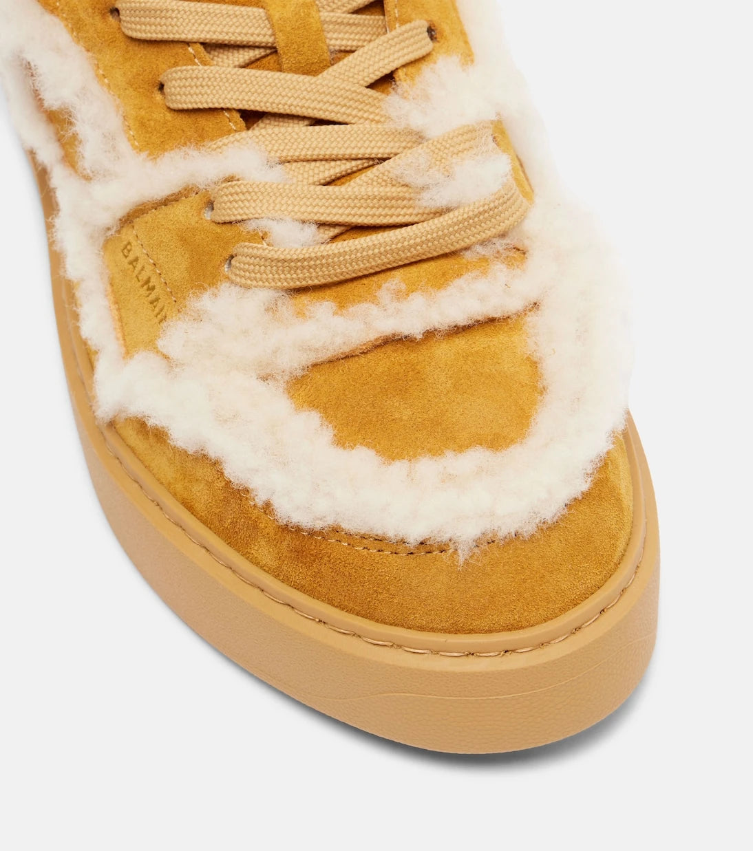 Balmain - Shearling-trimmed suede sneakers