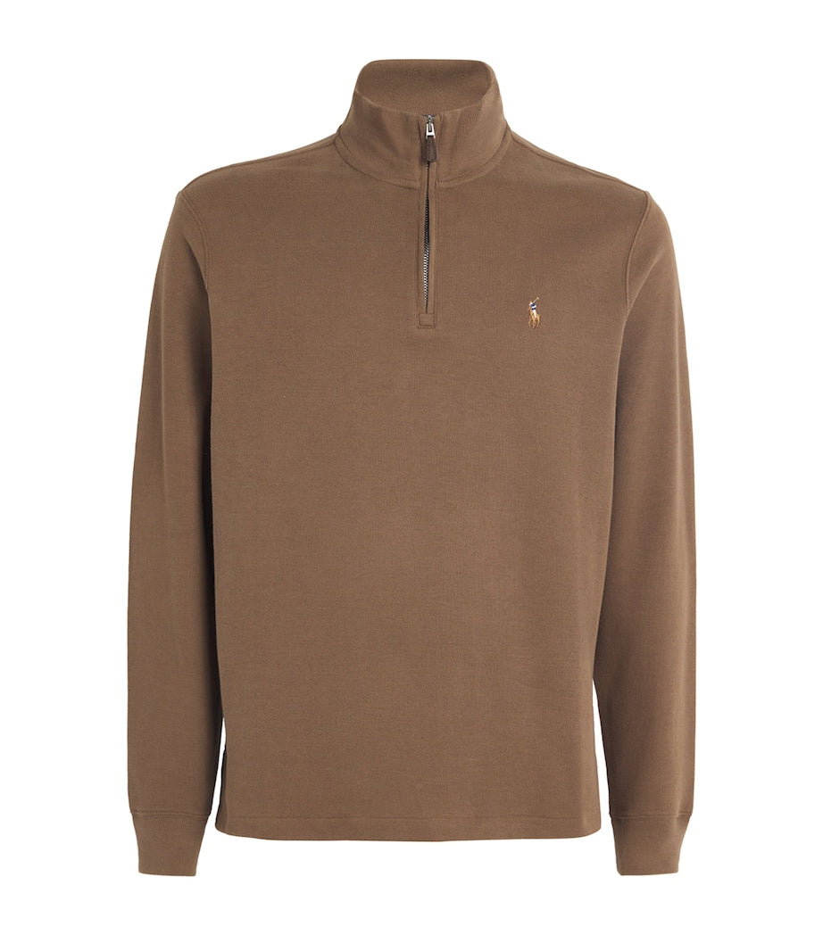 Polo Ralph Lauren Brown Cotton Quarter-Zip Sweater