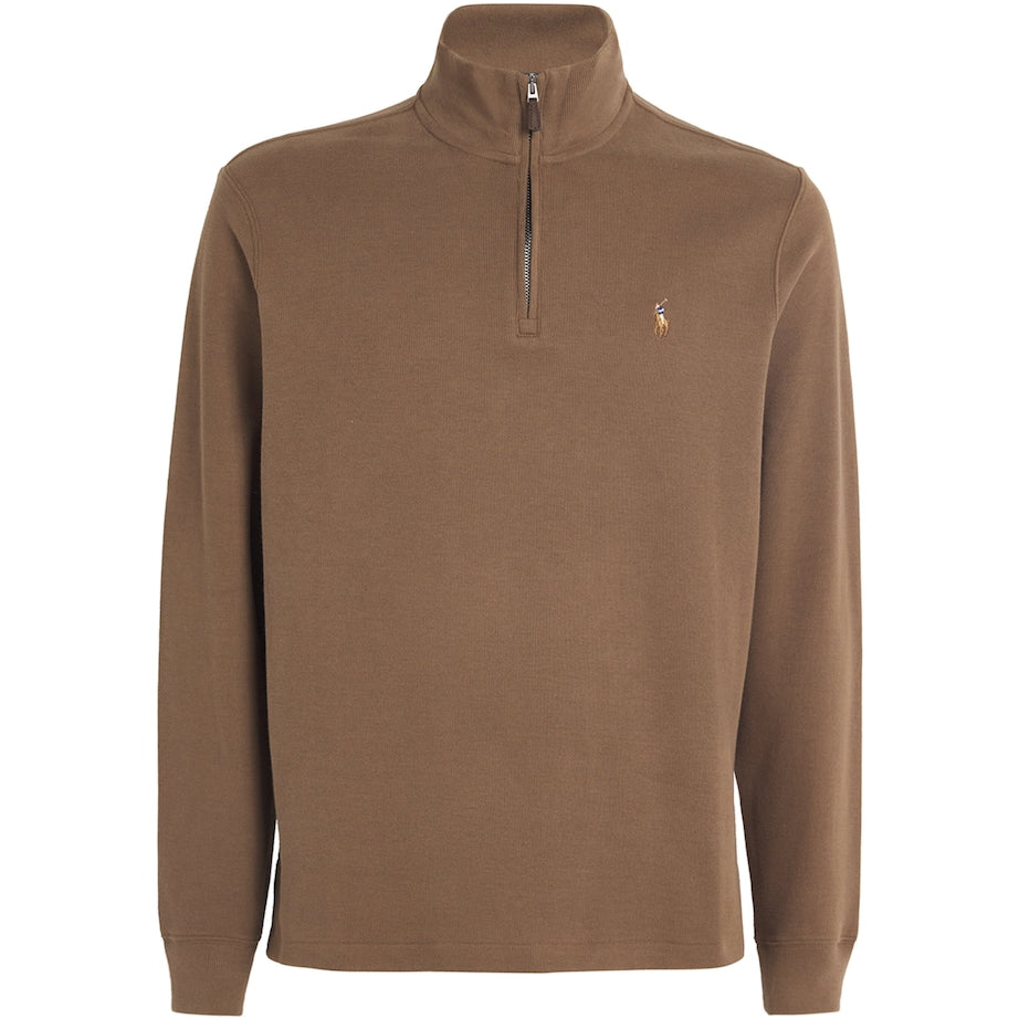 Polo Ralph Lauren Brown Cotton Quarter-Zip Sweater