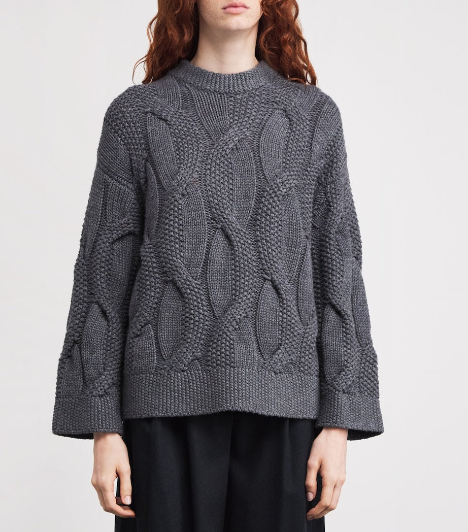 Grey Kid Cashmere Cable-Knit Sweater