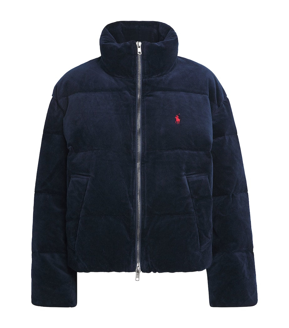 Navy Stretch-Cotton Corduroy Puffer Jacket