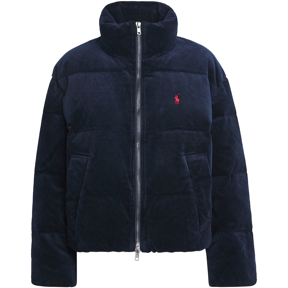Navy Stretch-Cotton Corduroy Puffer Jacket