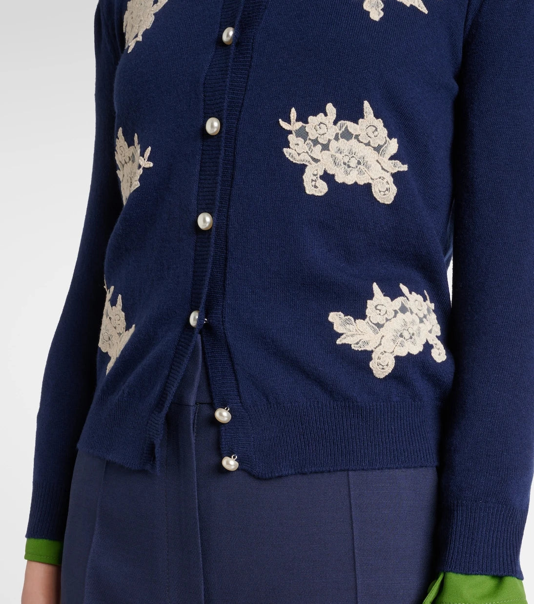 Valentino - Lace-trimmed virgin wool cardigan
