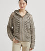 Brown Dazzling Netted Hooded Cardigan