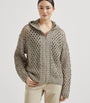 Brunello Cucinelli Brown Dazzling Netted Hooded Cardigan