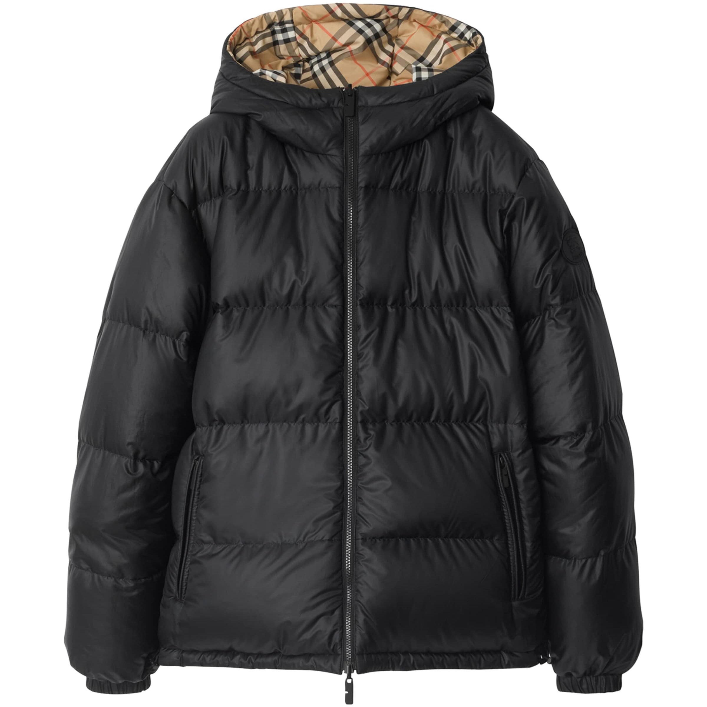 Beige Down Reversible Check Puffer Jacket