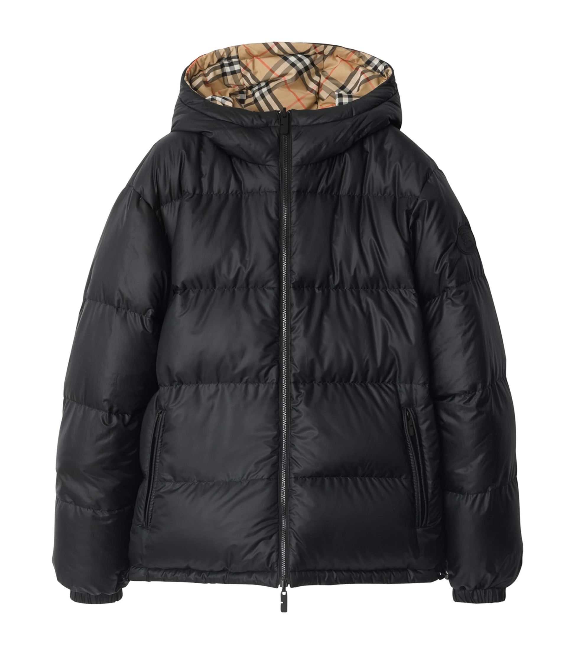 Beige Down Reversible Check Puffer Jacket
