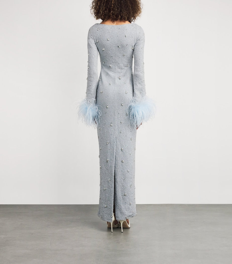 Clio Peppiatt Blue Embellished Mae Maxi Dress