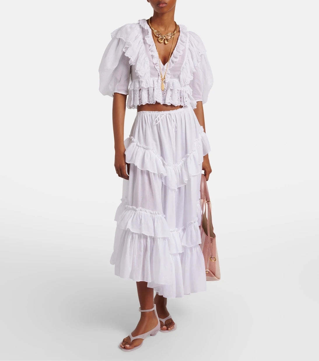 Chloé - Embroidered ruffled cotton top