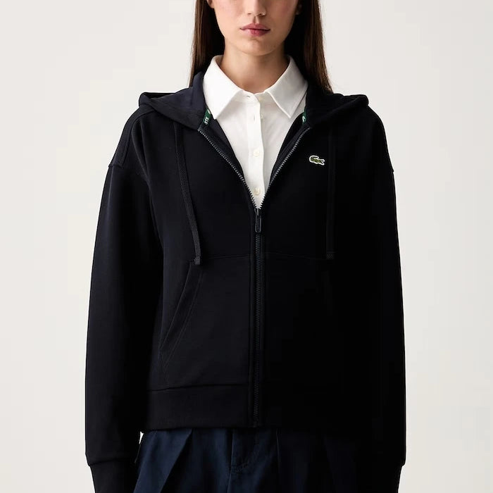 Lacoste fermuarlı kapüşonlu kadın pamuklu sweatshirt