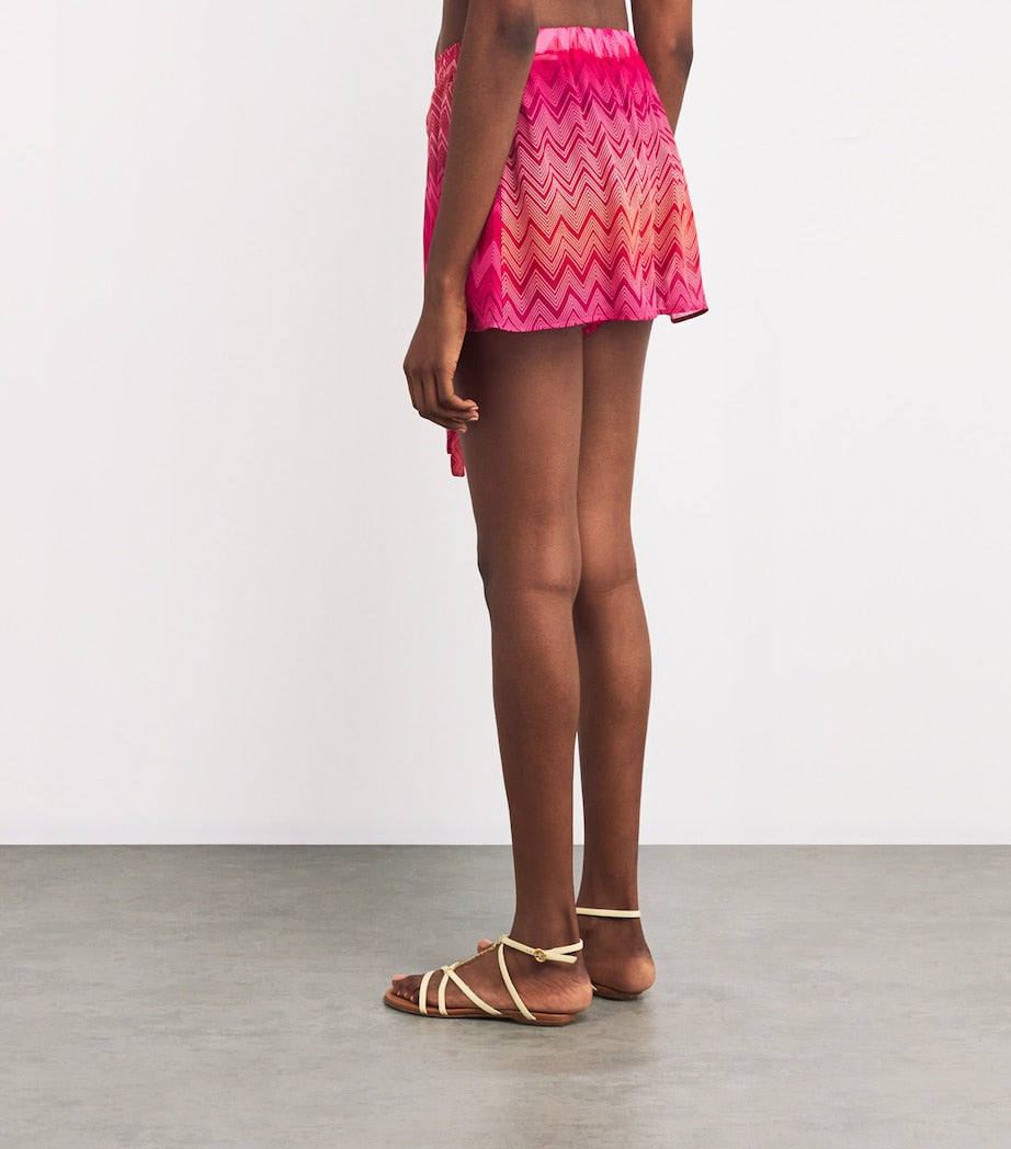 Missoni Red Silk Zigzag Shorts