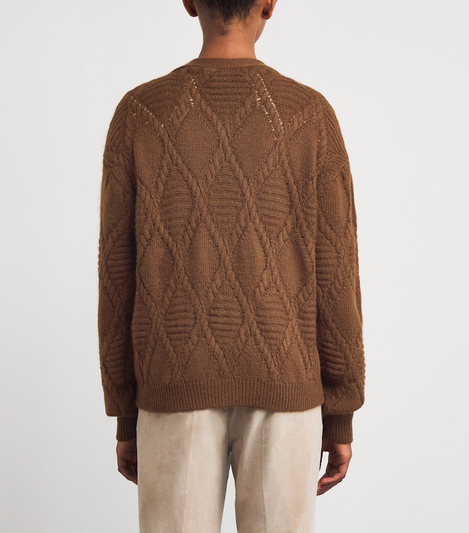 Weekend Max Mara Brown Rope Knit V-Neck Cardigan