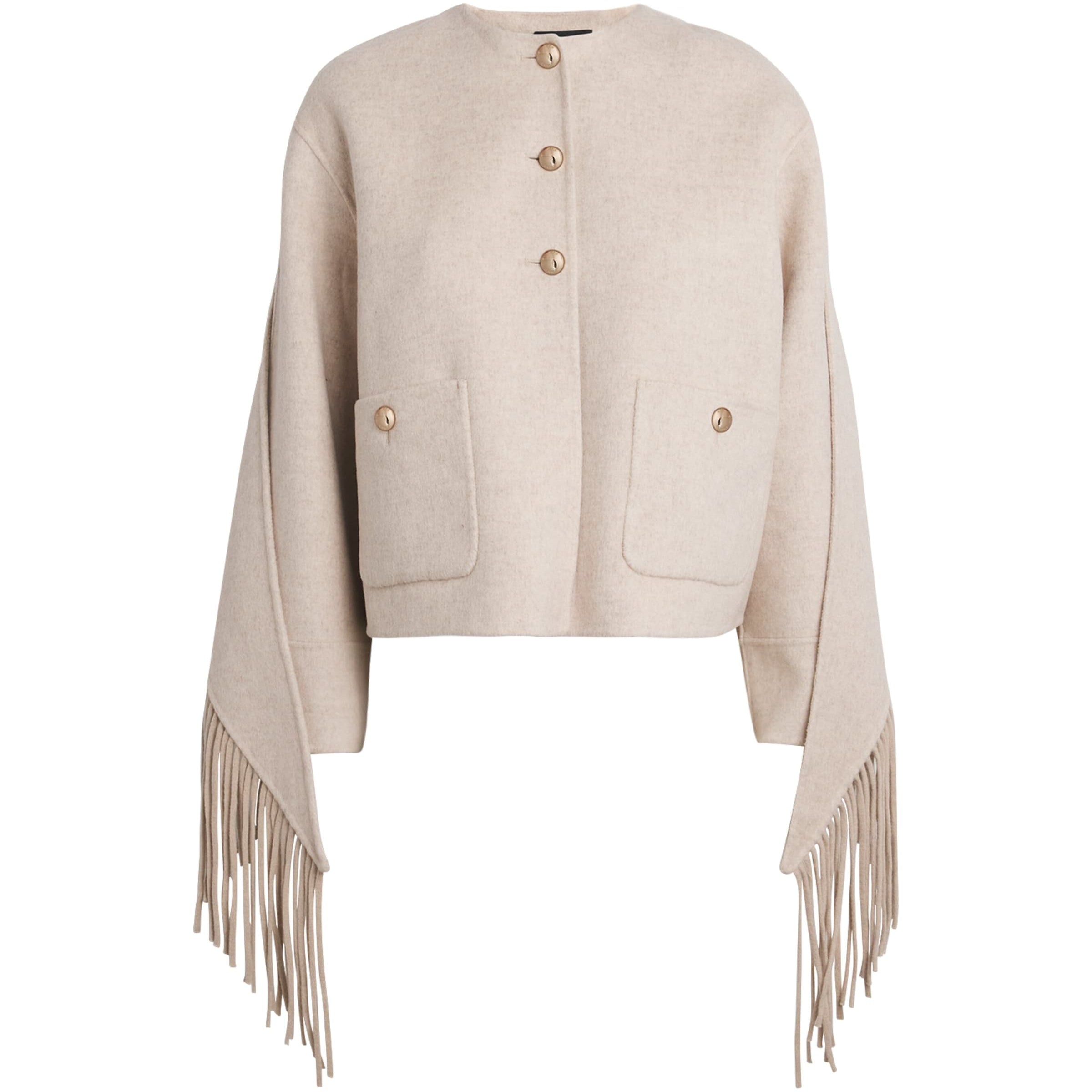 Maje White Wool-Blend Cape-Overlay Coat