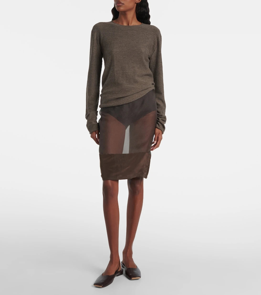 Calvin Klein Collection - Mabel satin-trimmed mesh midi skirt